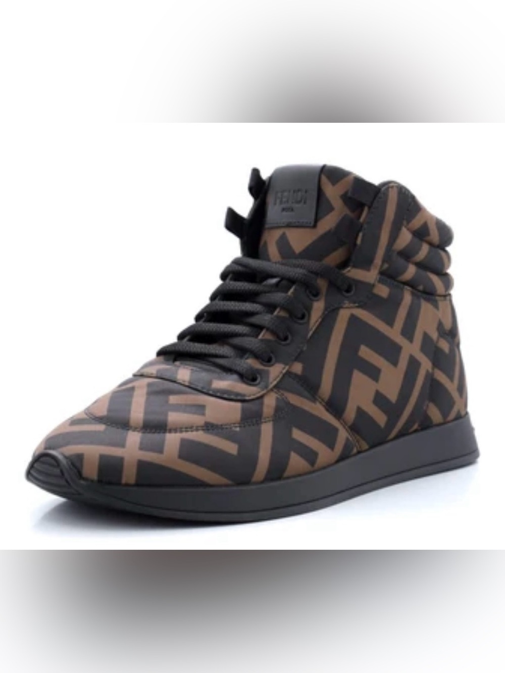 Fendi Brown and Black FF Logo High-Top Sneaker